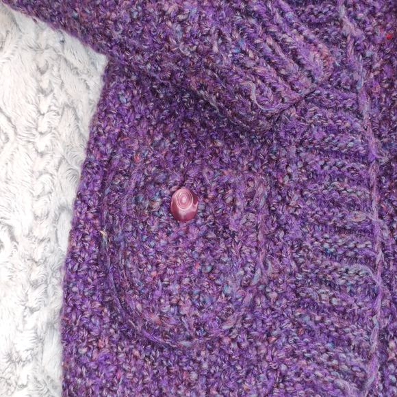 Purple VTG Comfy Knit Long Cardigan Long Slevee with Pockets - Picture 3 of 8
